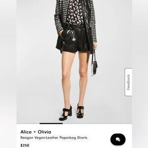 Alice + Olivia Black Vegan-Leather Paperbag Shorts